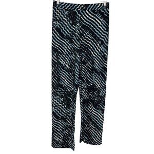 Unique Spectrum Womens Black Blue Wavy Pattern Elastic Waist Pants 2X New